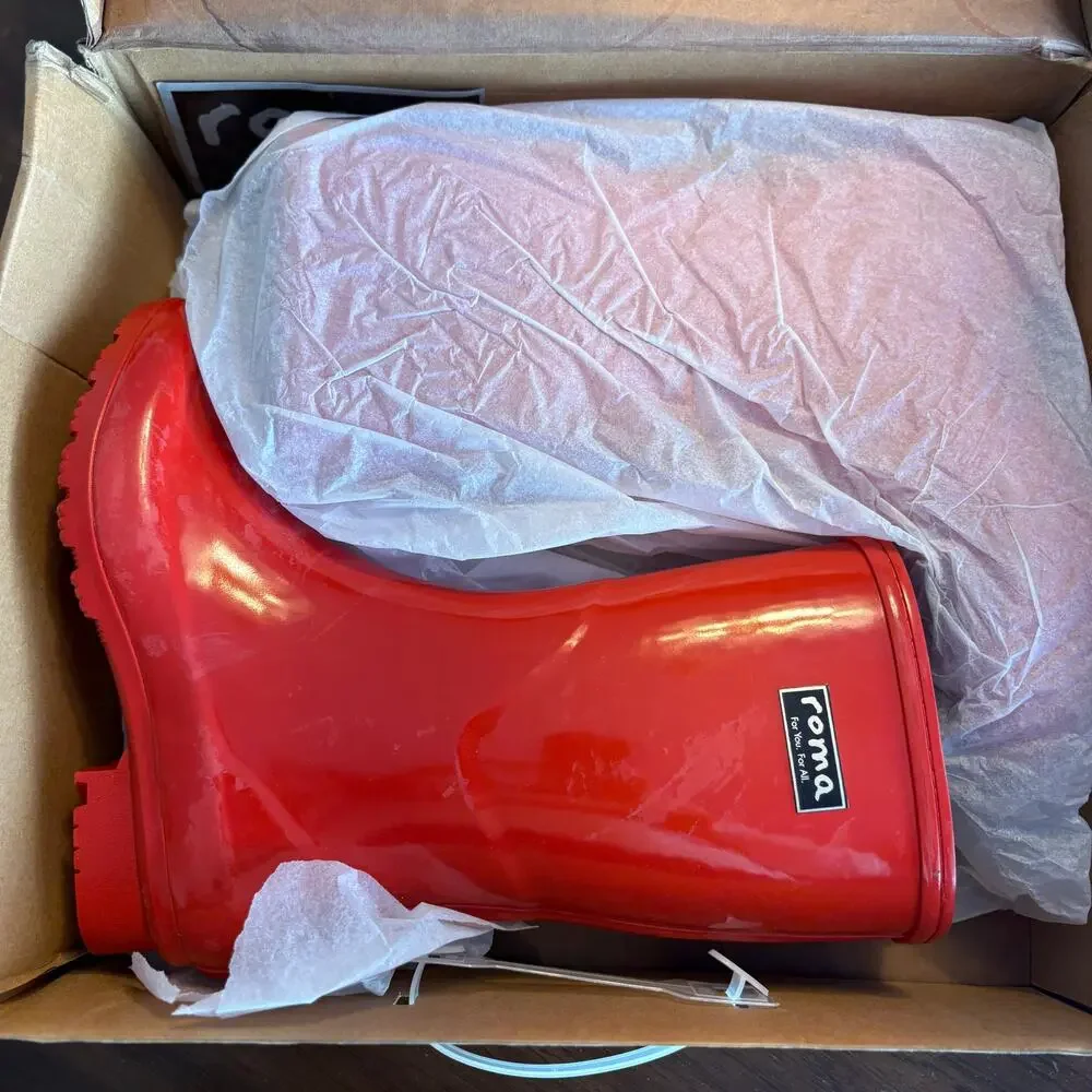 Roma Emma Mid Rain Boots 6 US 37 EU NWT Red Mid Calf Wellies